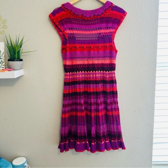 VTG Betsey Johnson Crochet Cover-Up Dress S Boho Y2K Festivalcore Rare Colorful - Picture 4 of 12